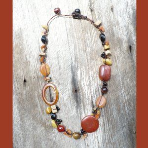 Handmade Natural Polished Stone Bohemian Macramé Adjustable Necklace Carnelian